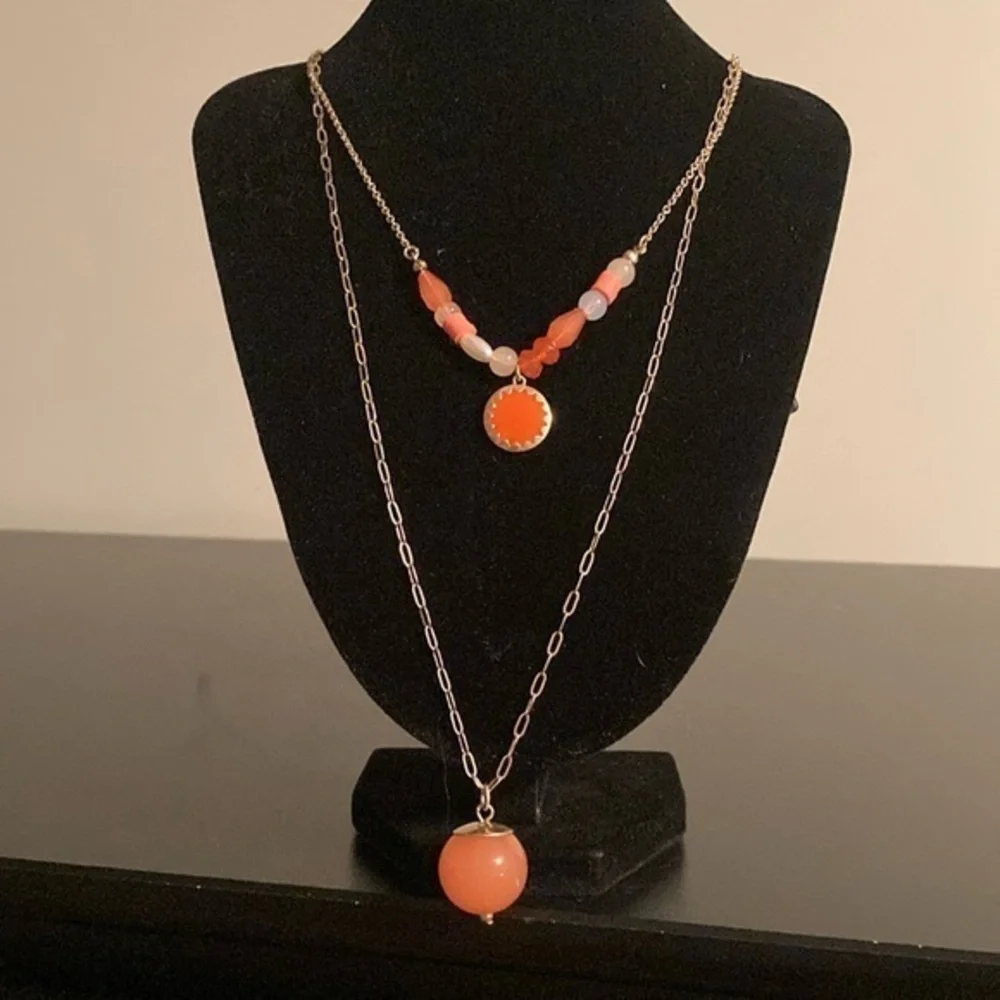 Chic Orange Beaded Necklace with Gold Accents